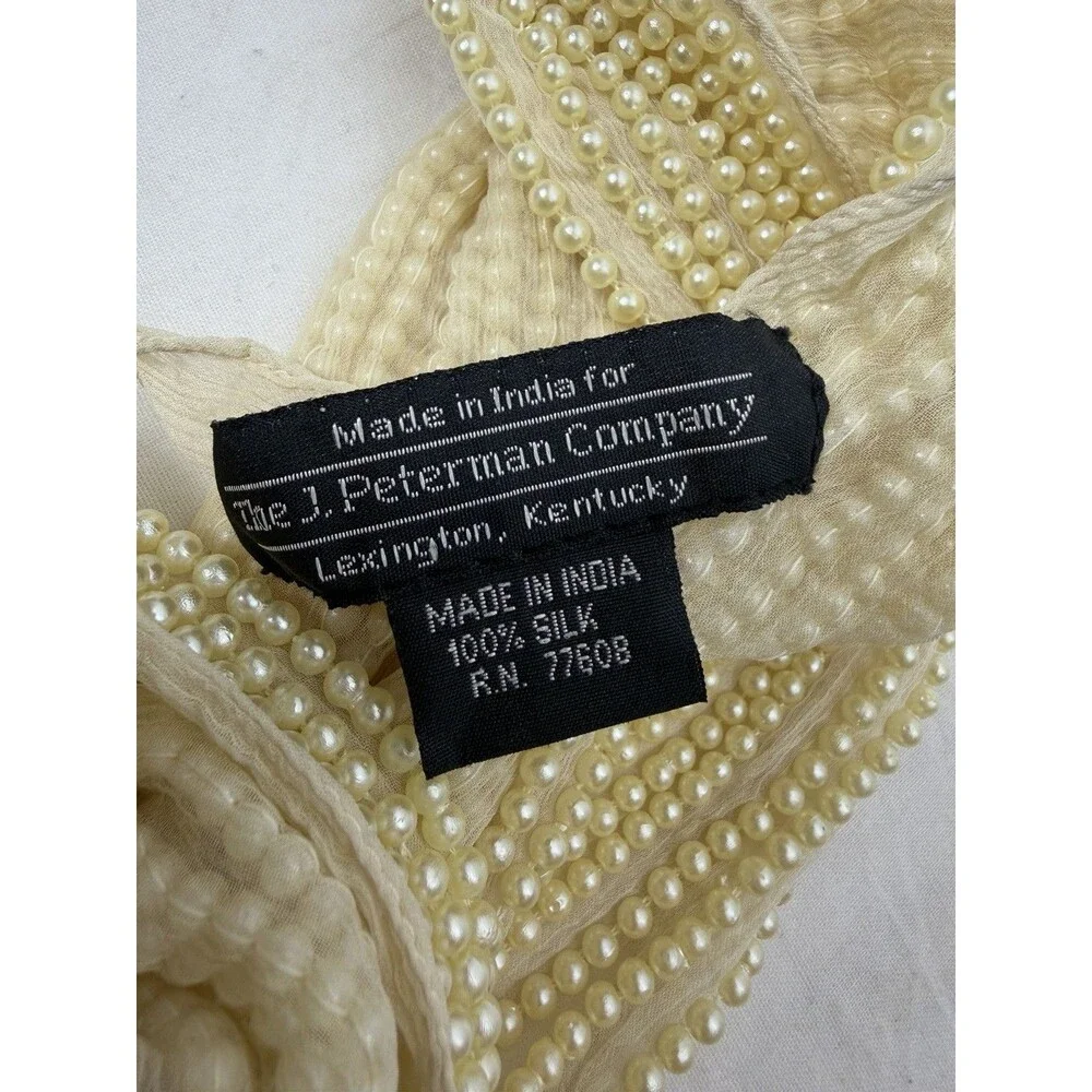 The J. Peterman Company 100% Silk Pearl Like Beads Scarf Vintage 67 1/2 Inches